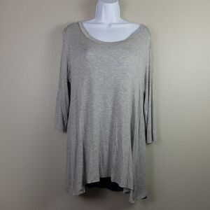 Vision Gray and Teal 3/4 Sleeve Tunic Top Size Small